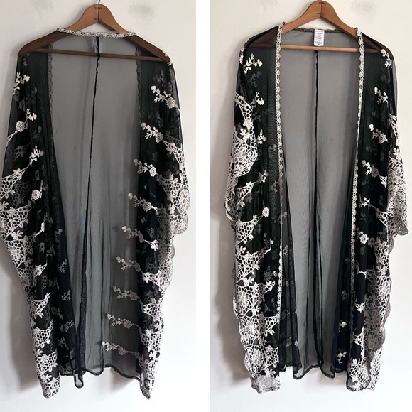 BoHo kimono Embroidery Floral Mesh Tunic Cover Up - Picture 1 of 5